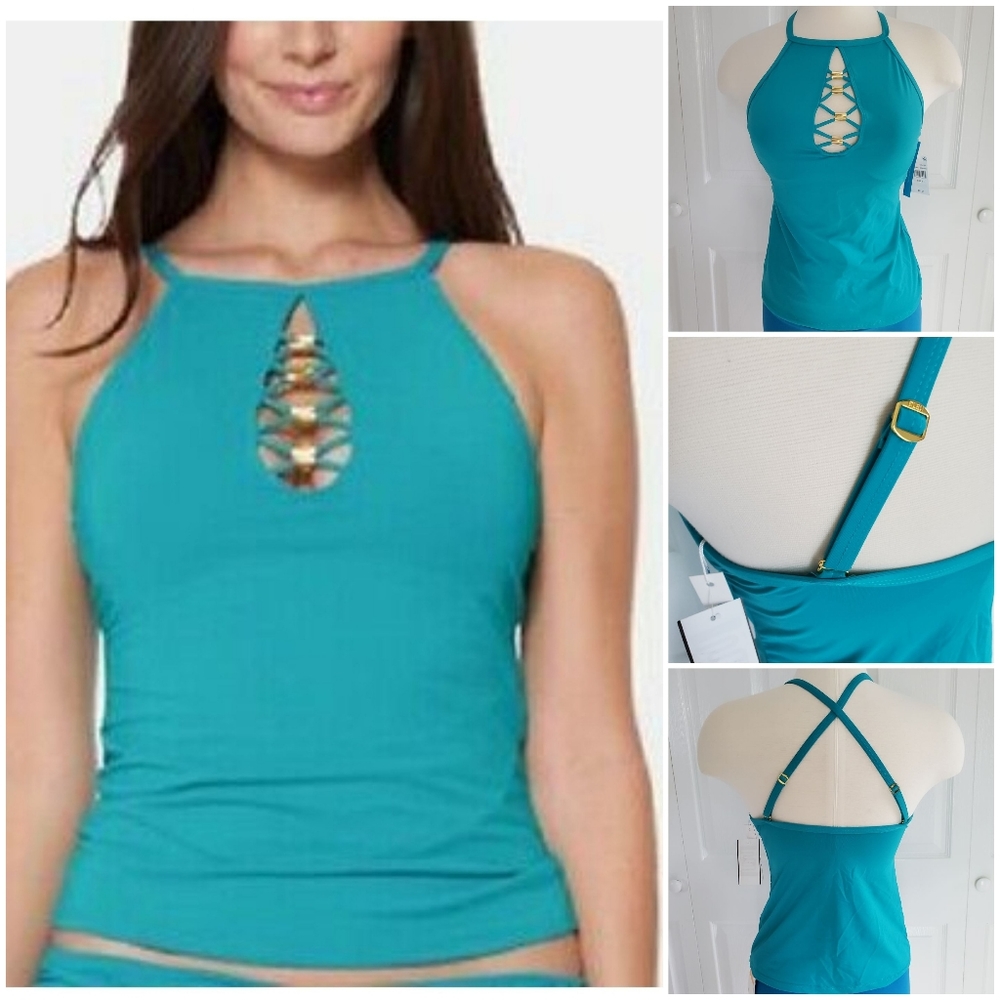 Bleu by Rod Beattie Beaded Keyhole Halter Tankini